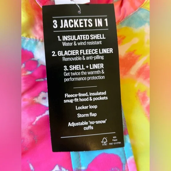 NWT THE CHILDREN’S PLACE TIE DYE 3 in 1 SNOW JACKET PINK SZ L